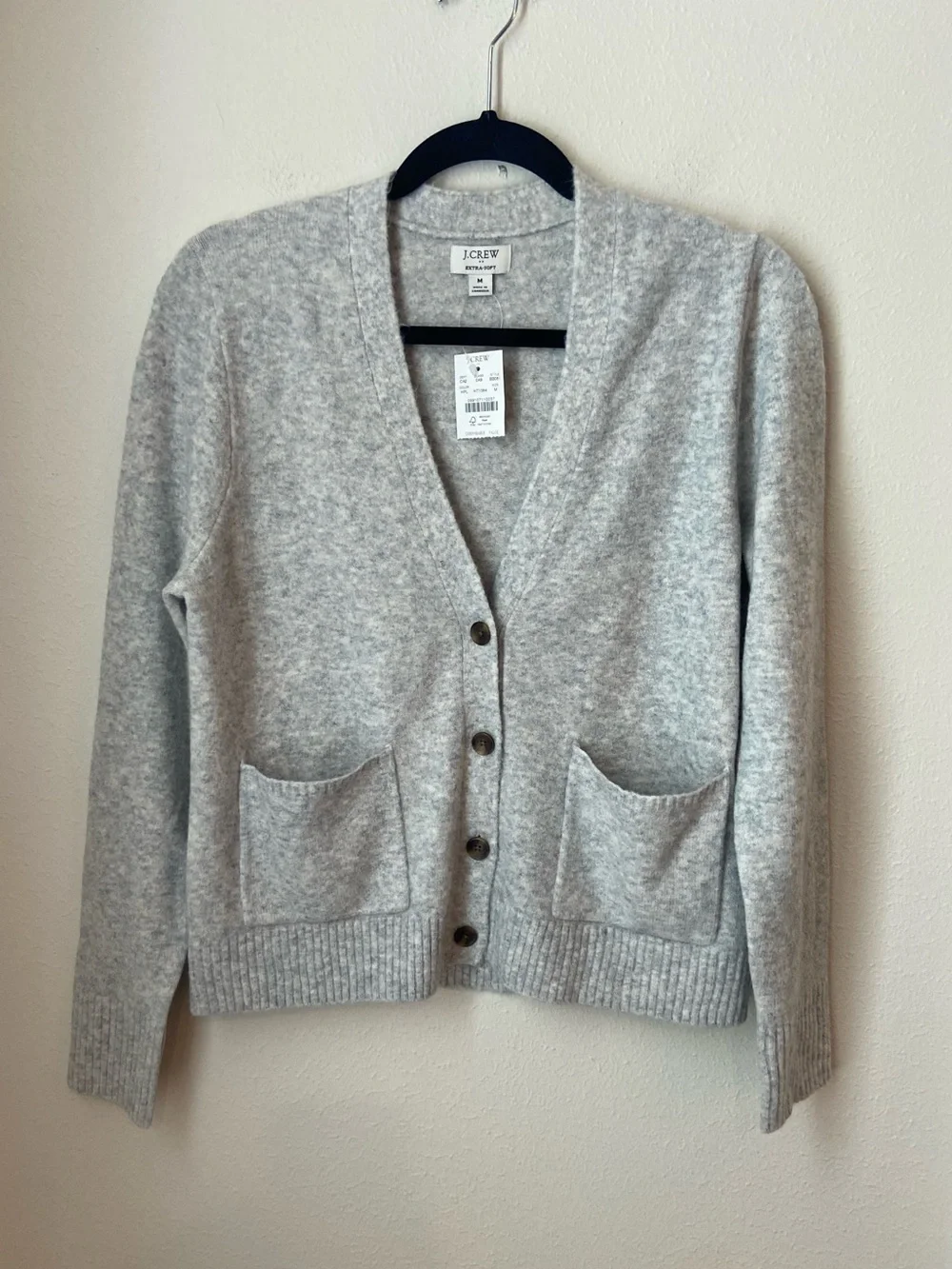 J.Crew Extra-Soft Marled Cardigan Sweater Light Gray Medium NWT